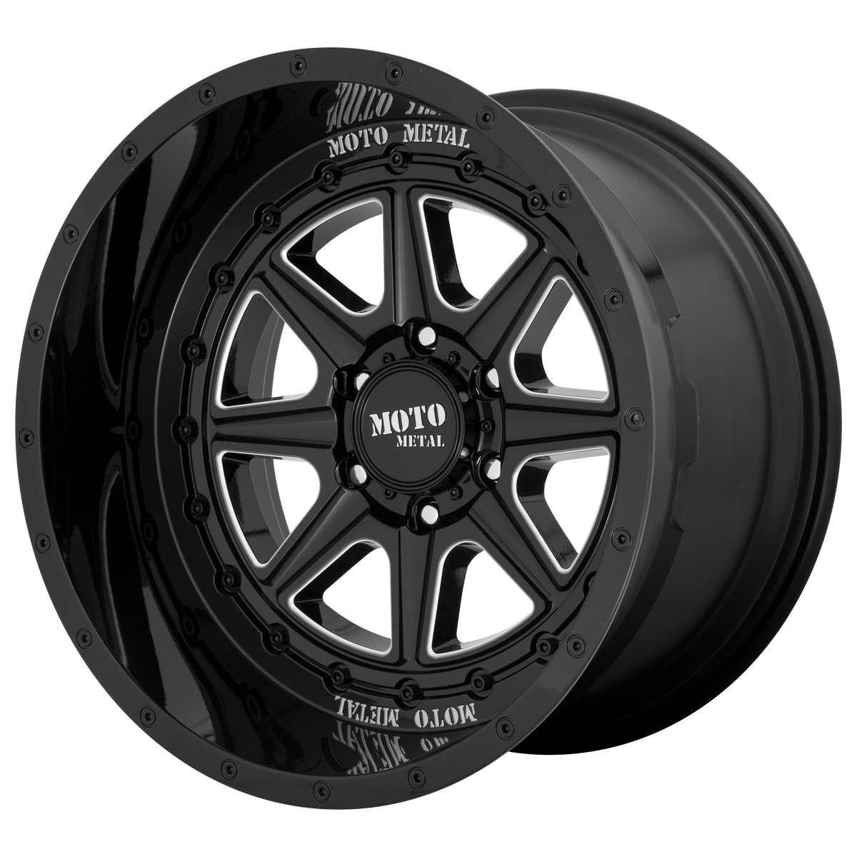 Moto Metal MO801 PHANTOM – 20X10 – 5X127 – -18 mm – GLOSS BLACK MILLED