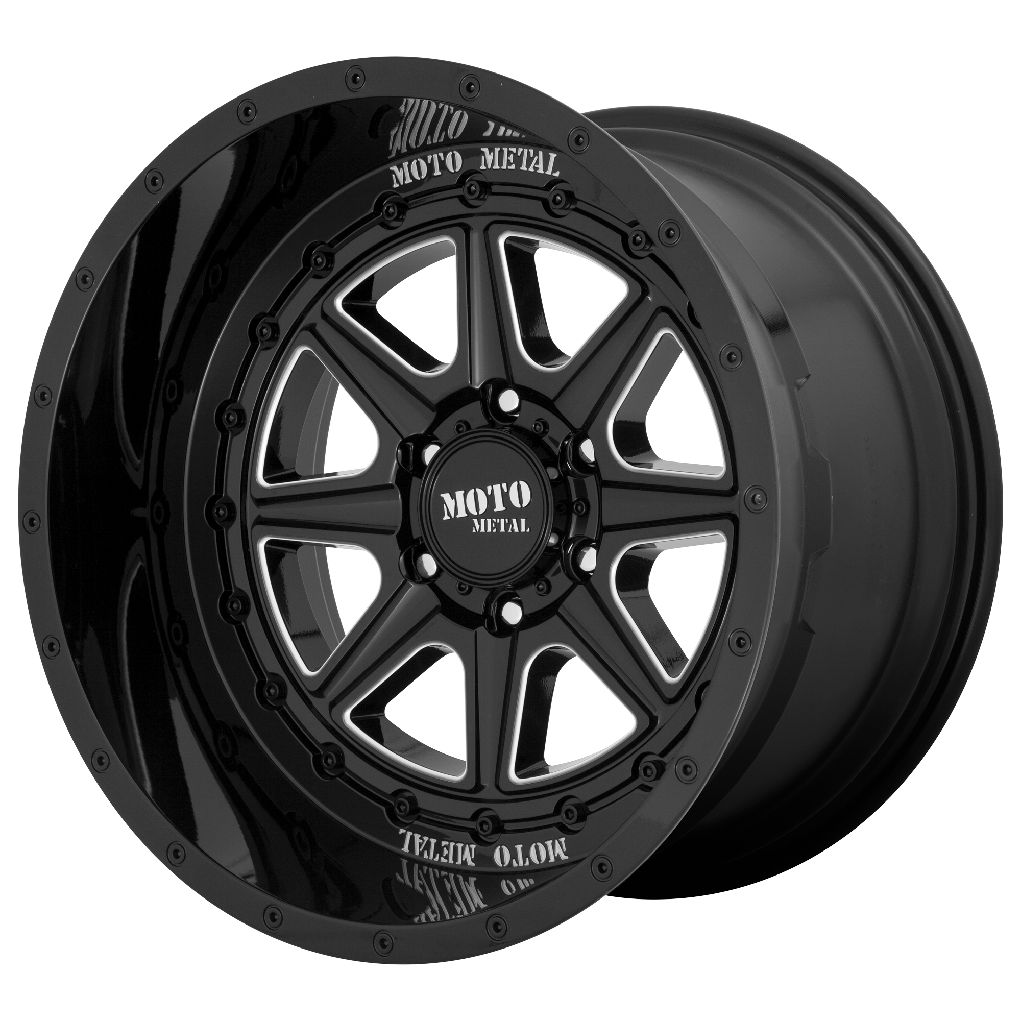 Moto Metal MO801 PHANTOM – 20X10 – 5X127 – -18 mm – GLOSS BLACK MILLED