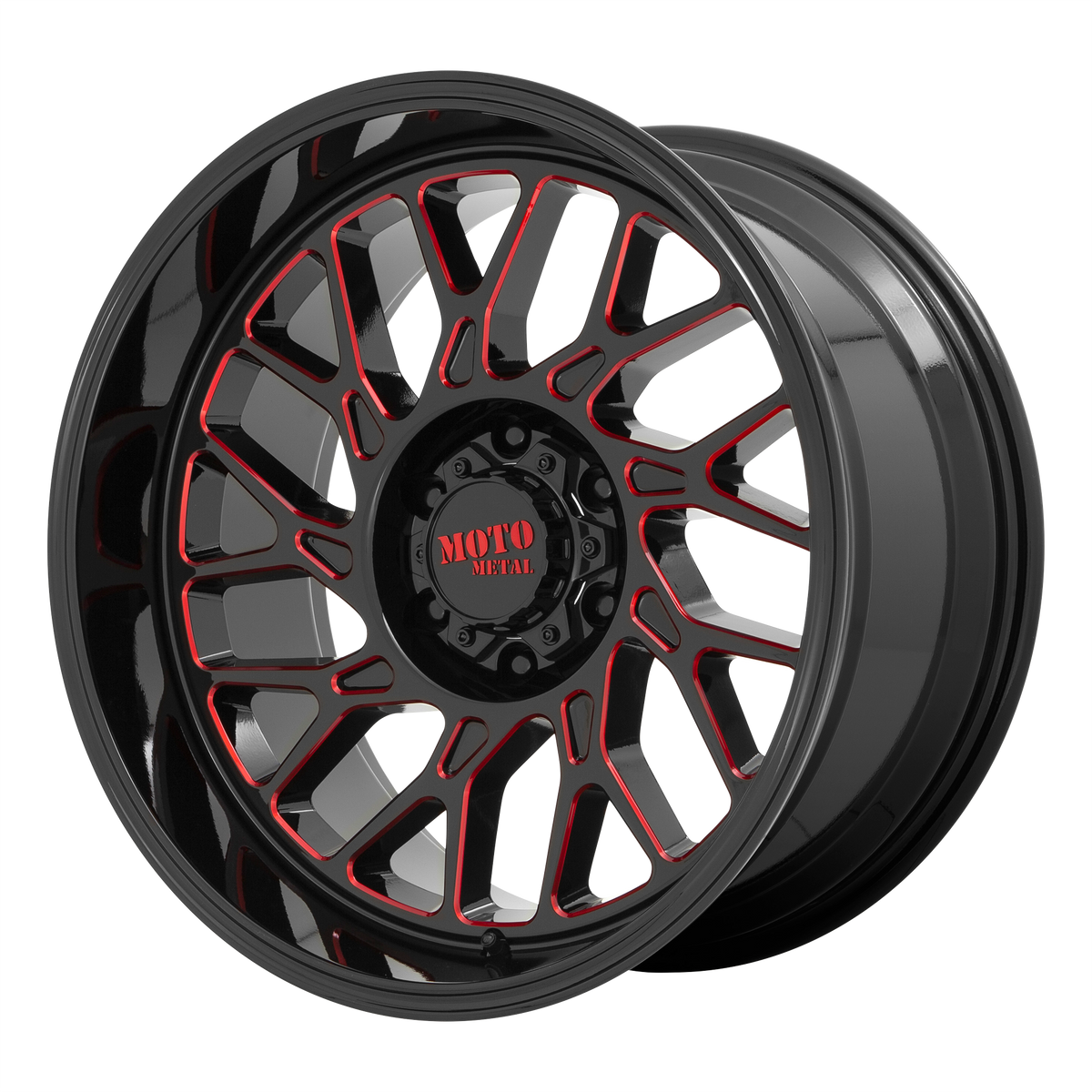 Moto Metal MO805 – 20X10 – 8X170 – -18 mm – GLOSS BLACK MILLED W/ RED TINT