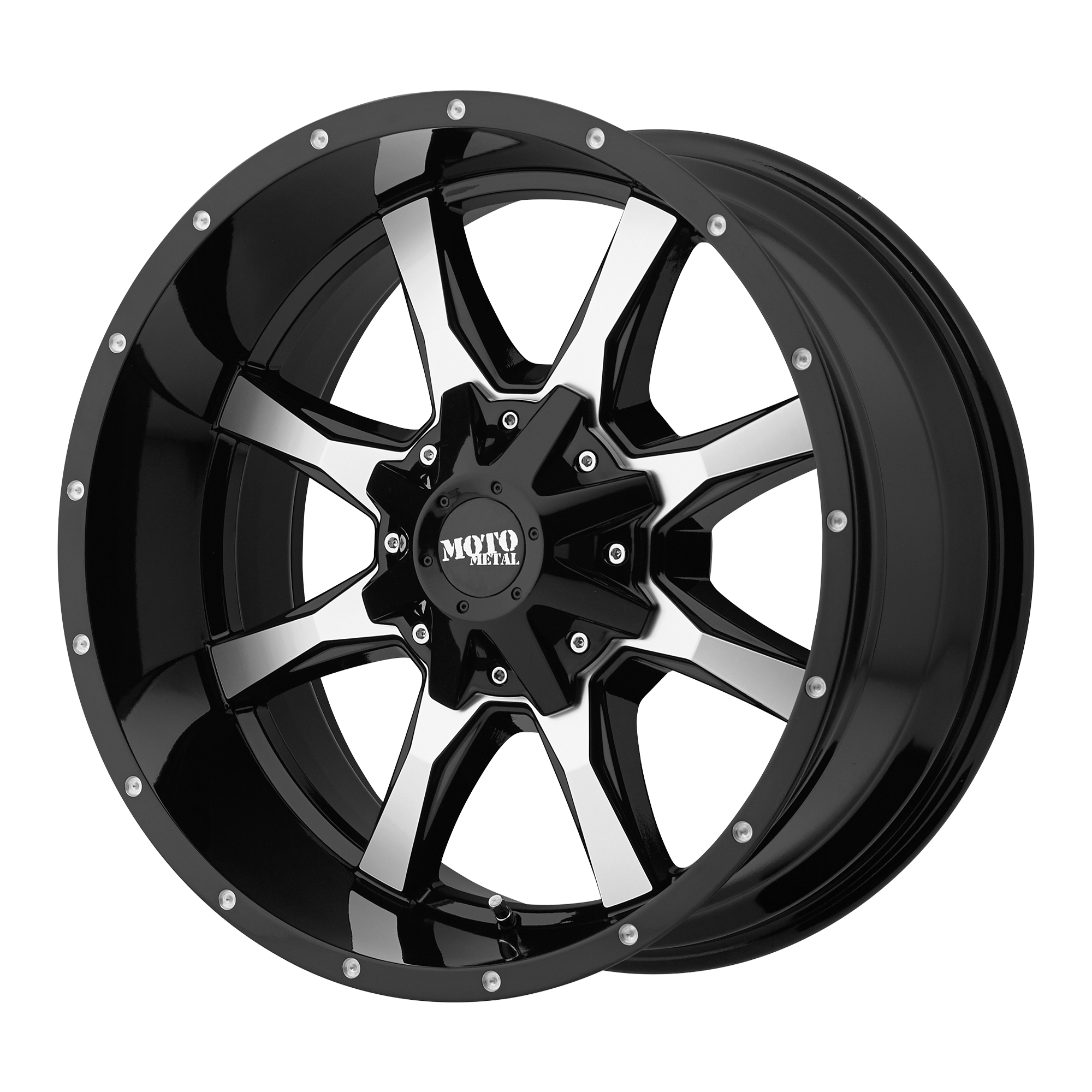 Moto Metal MO970 – 20X10 – 6X135/6X139.7 – -24 mm – GLOSS BLACK W/ MACHINED FACE