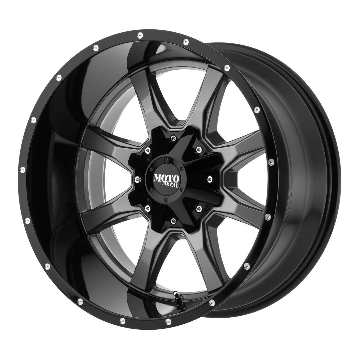Moto Metal MO970 – 20X9 – 6X135/6X139.7 – 18 mm – GLOSS GRAY CENTER W/ G-BLK LIP