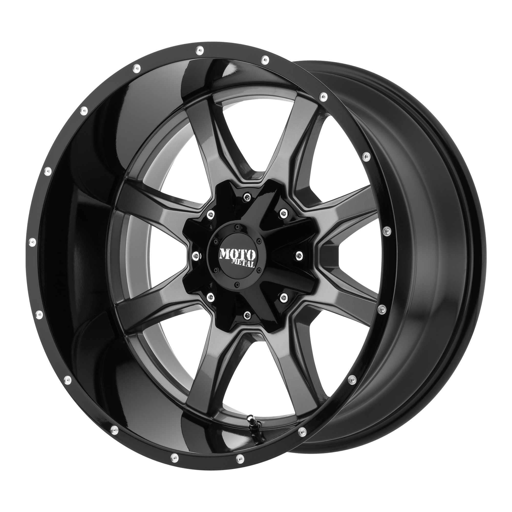 Moto Metal MO970 – 20X9 – 6X135/6X139.7 – 18 mm – GLOSS GRAY CENTER W/ G-BLK LIP
