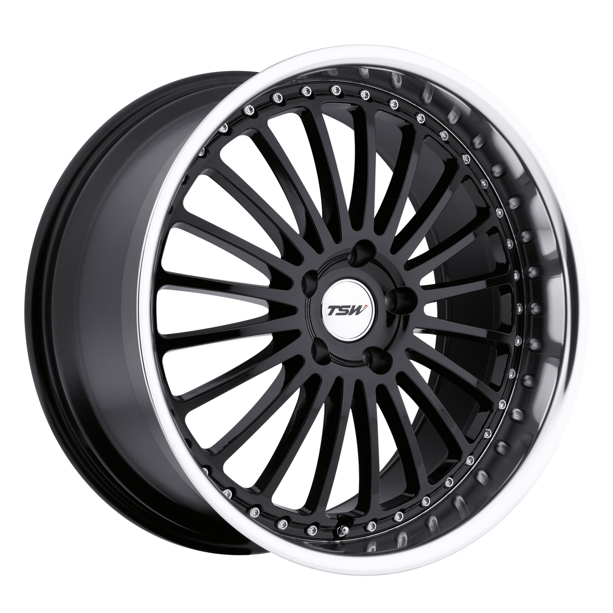 TSW SILVERSTONE – 19X8 – 5X112 – 45 mm – GLOSS BLACK W/ MIRROR CUT LIP