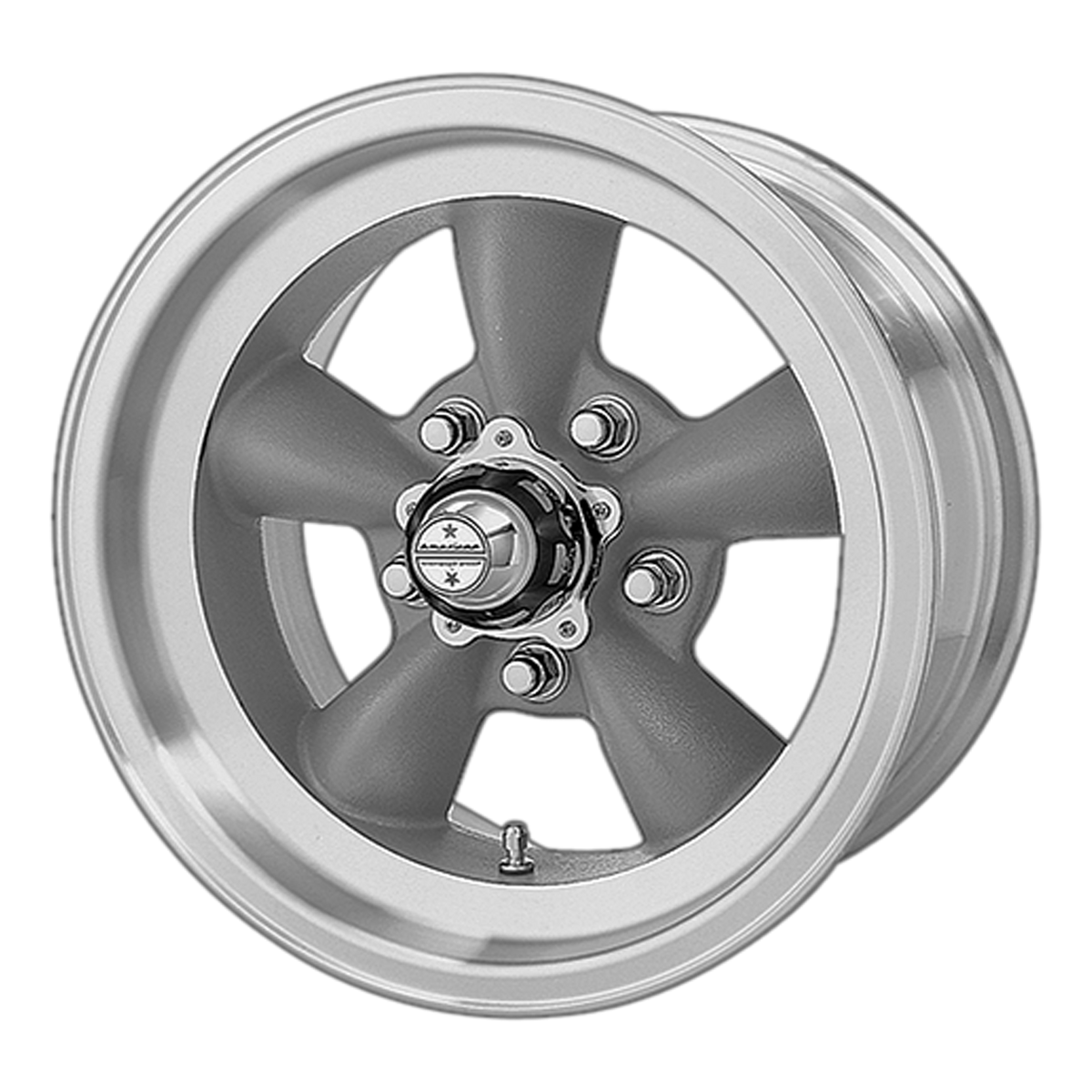 American Racing Vintage VN105 TORQ THRUST D – 14X6 – 5X120.65 – -2 mm – TORQ THRUST GRAY W/ MACH LIP