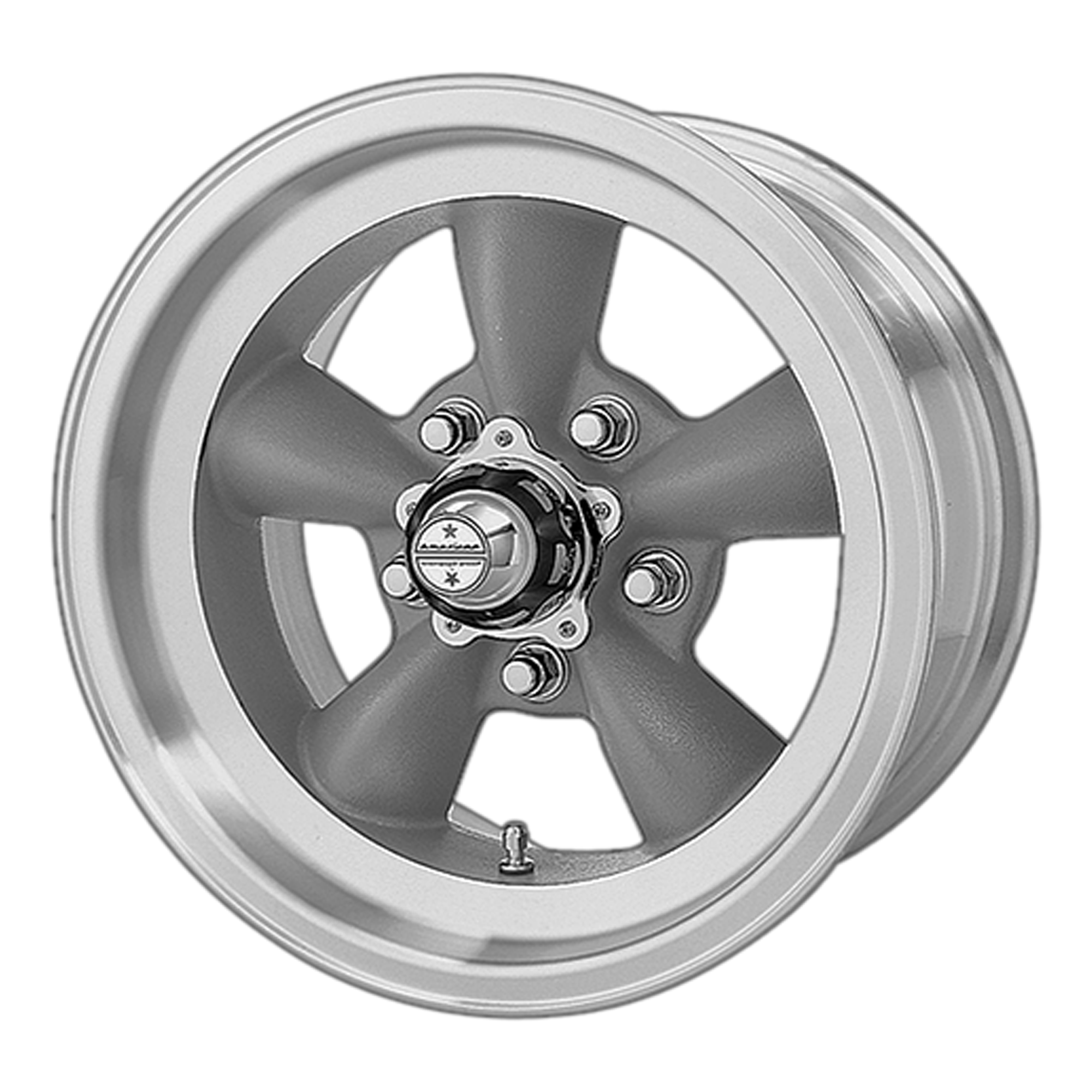 American Racing Vintage VN105 TORQ THRUST D – 15X10 – 5X120.65 – -44 mm – TORQ THRUST GRAY W/ MACH LIP