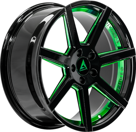 ARMED SYNDICATE ASSASSIN 74.1 18x8 5x112|5x114.3 35 GLOSS BLACK + GREEN