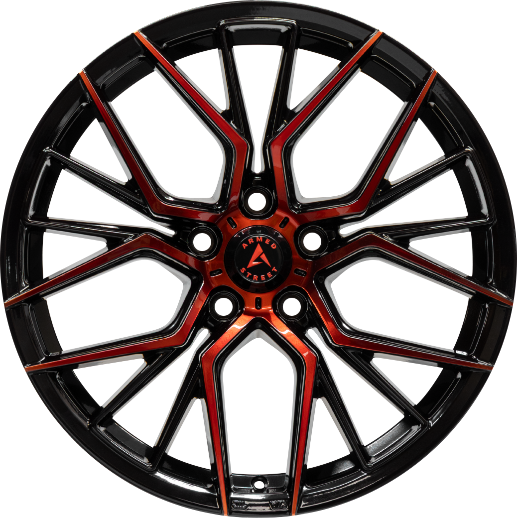 ARMED STREET TACTICAL 74.1 19x9.5 5x112|5x114.3 35 GLOSS BLACK MACHINE FACE + RED CLEAR COAT