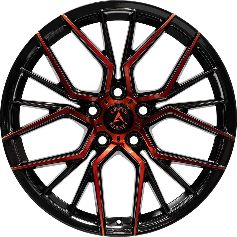 ARMED STREET TACTICAL 74.1 19x9.5 5x112|5x114.3 35 GLOSS BLACK MACHINE FACE + RED CLEAR COAT