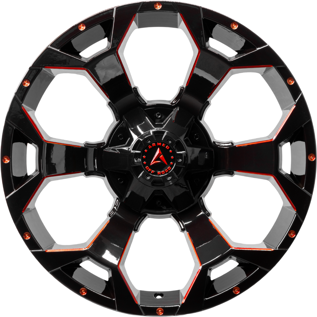 ARMED OFF-ROAD BOMBER 110.1 20x10 5x139.7|5x150 0 GLOSS BLACK RED MILLED