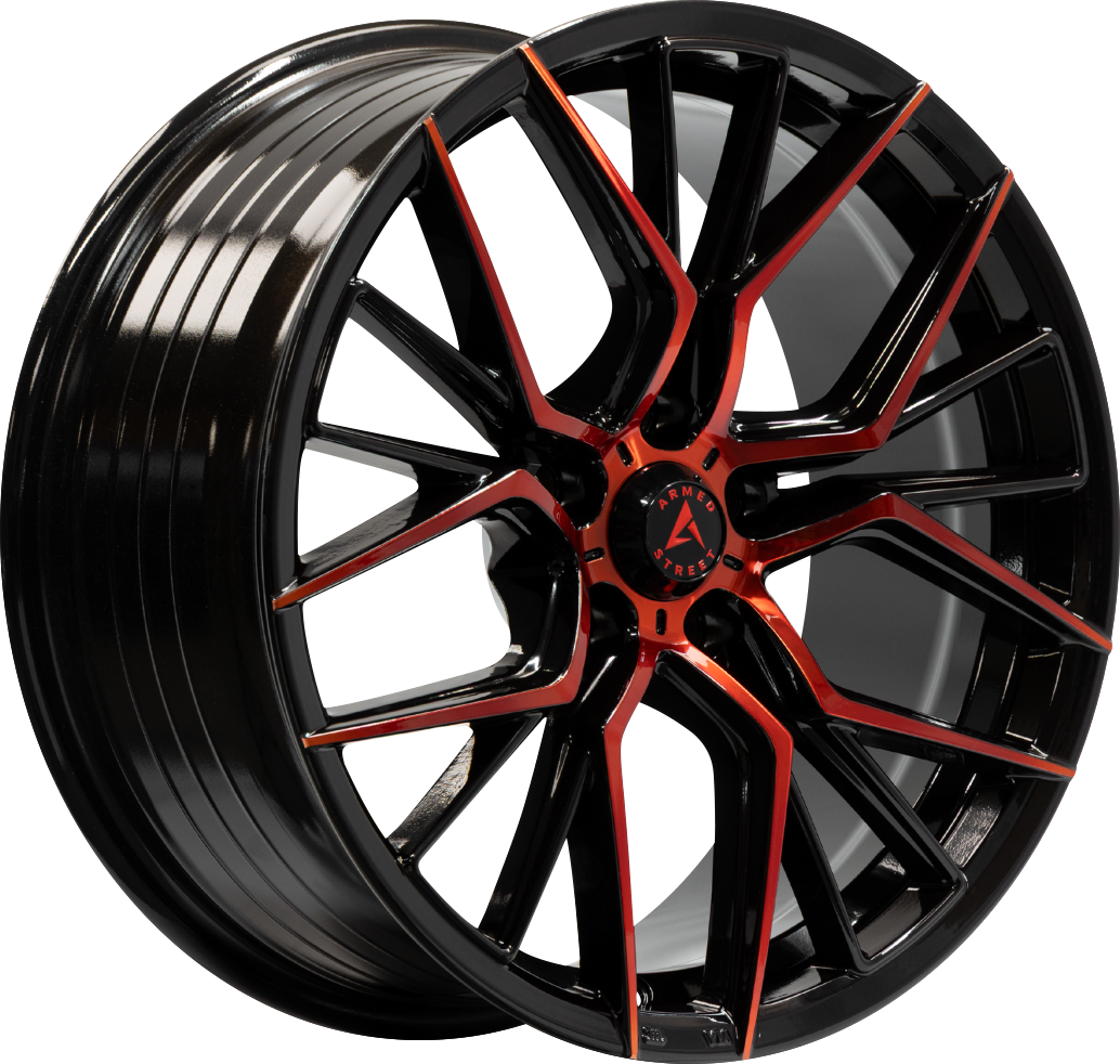 ARMED STREET TACTICAL 74.1 19x9.5 5x112|5x114.3 35 GLOSS BLACK MACHINE FACE + RED CLEAR COAT